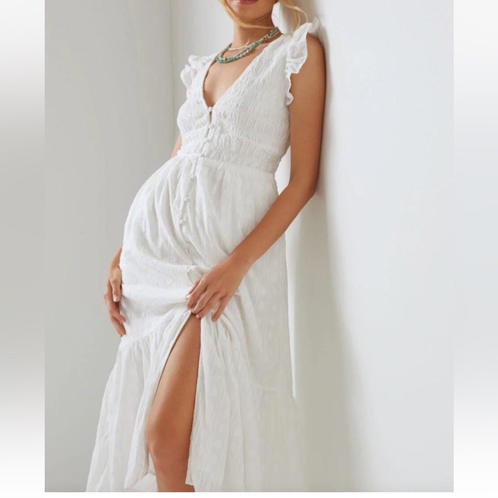 Anthropologie Textured Button-Front Maxi Dress